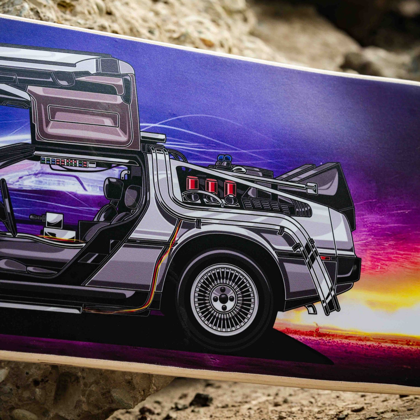 Model of a futuristic vehicle on a rock surface