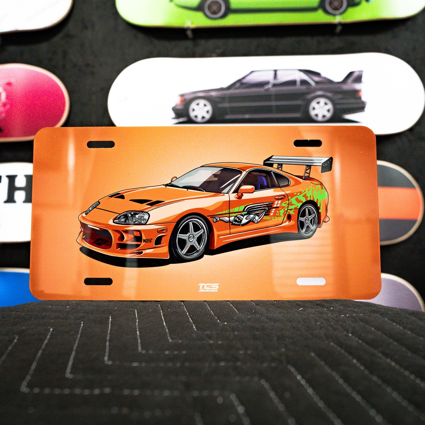 F and F inspired Orange Toyota Supra Licence Plate Art