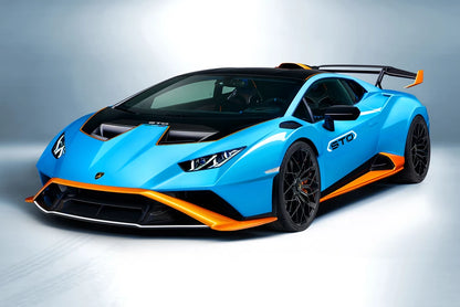 Blue and orange Lamborghini Huracán STO