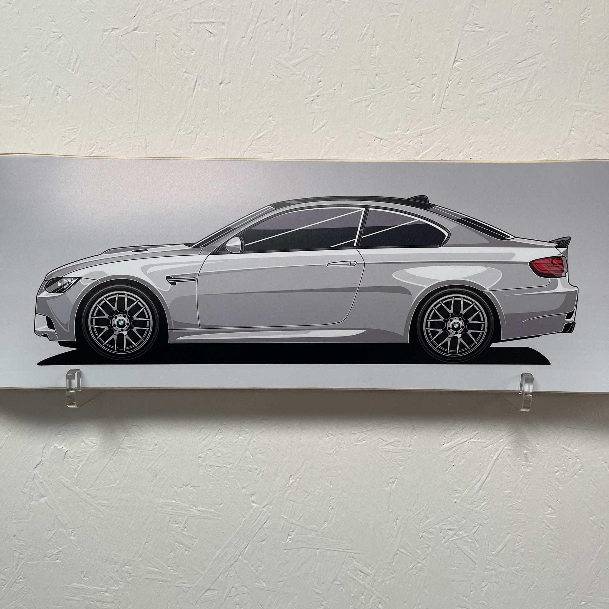 BMW E92 M3 in white on skateboard deck