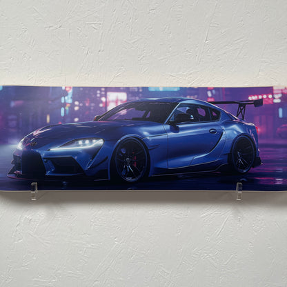 Blue sports car on a white background